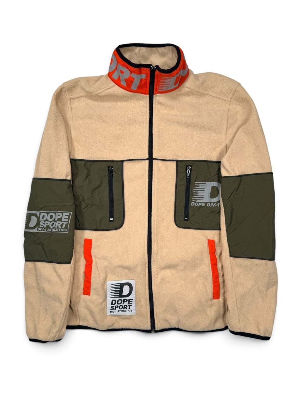 Dope Sport Div-1 Fleece Jacket Small Beige Full Zip Utility Streetwear Mens